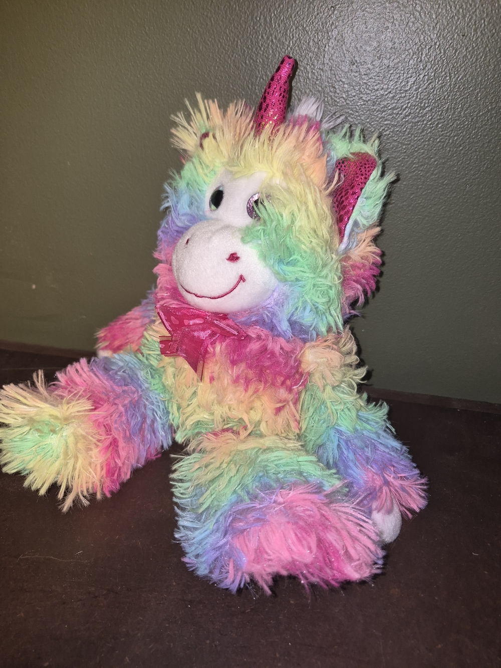 Hug & Luv 15-Inch Rainbow Unicorn Plush Stuffed Animal with Pink Bow